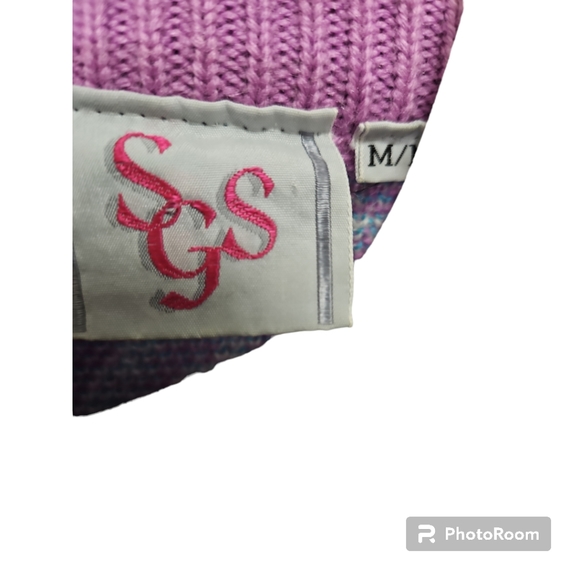 SGS Vintage 90's Ski Lilac & Teal Jaquard Print Crew Neck Woolblend Sweater Sz M - Picture 3 of 6